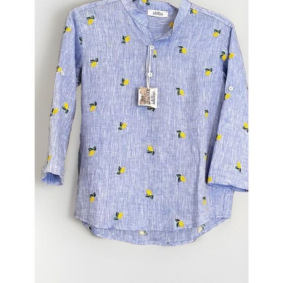 Idillio Positano Other - Idillio Positano Youth Embroidered Lemon Quarter Sleeve Linen Button Up Size XXL